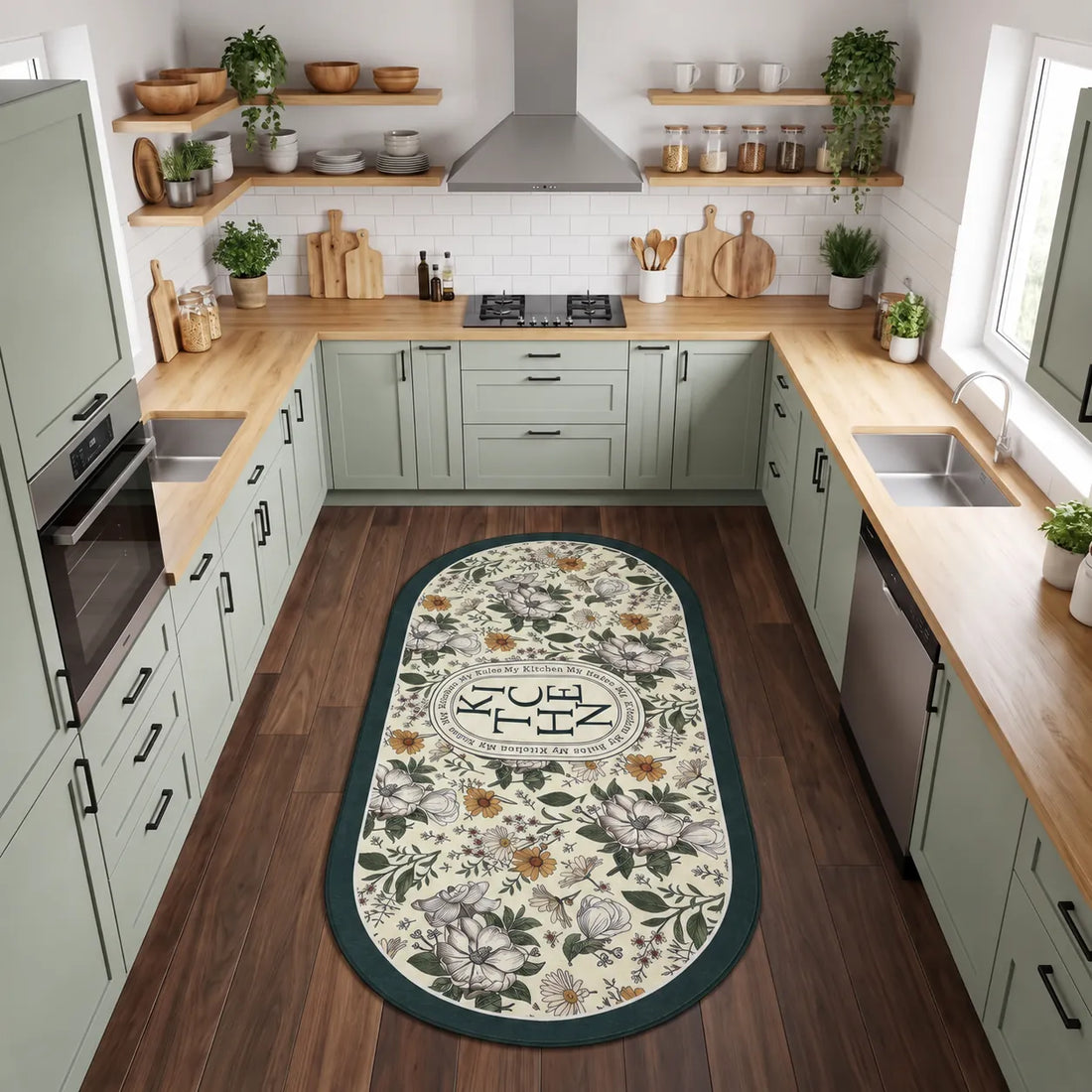 Flora - Non-Slip Kitchen Printed Rug