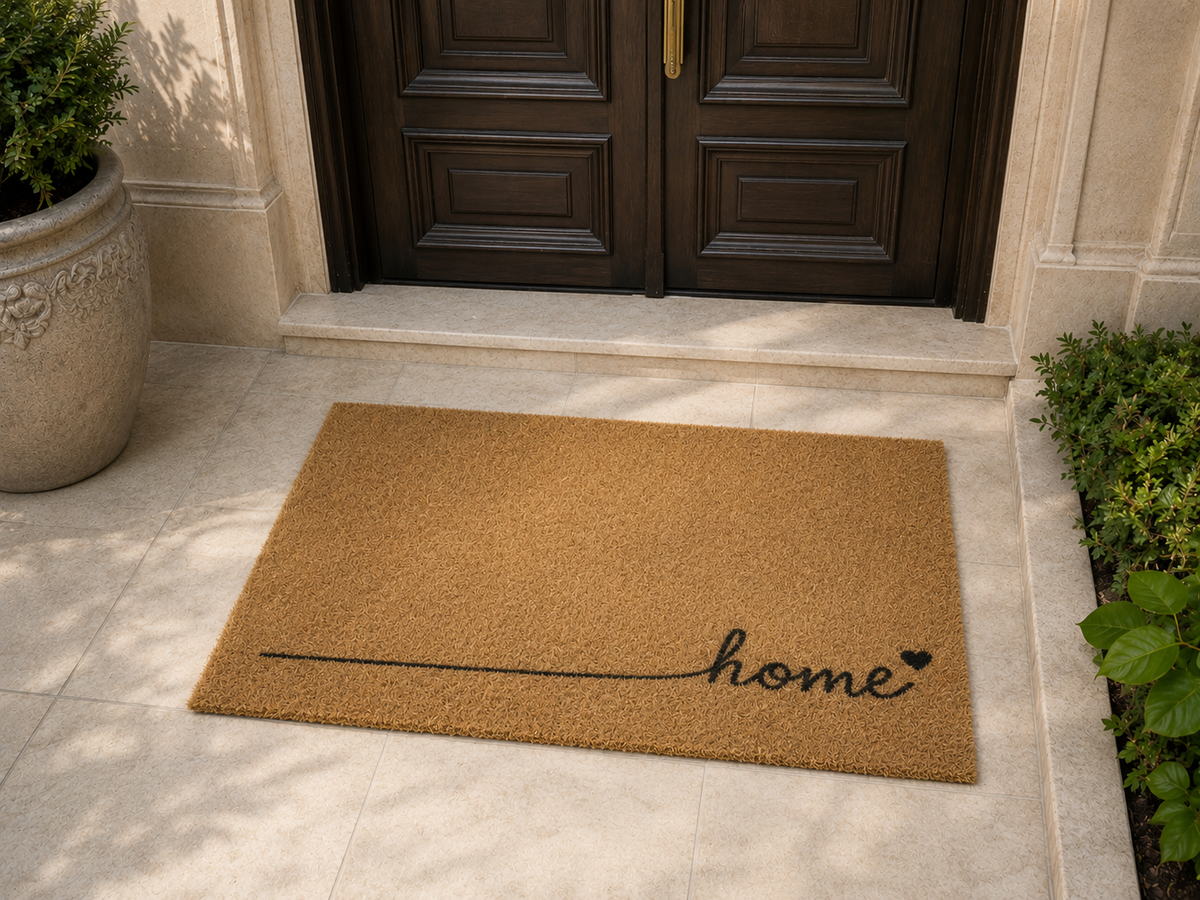Home -Doormat made of natural coconut fiber burlap.