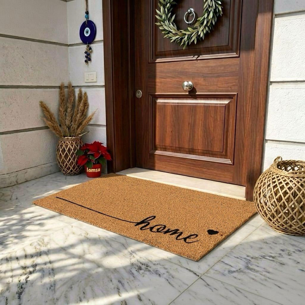 Home -Doormat made of natural coconut fiber burlap.