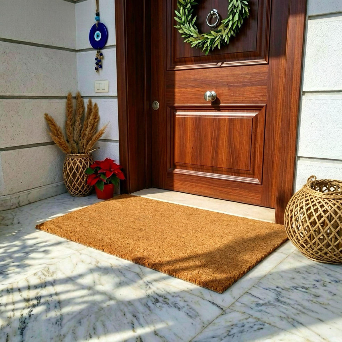 Doormat made of natural coconut fiber burlap