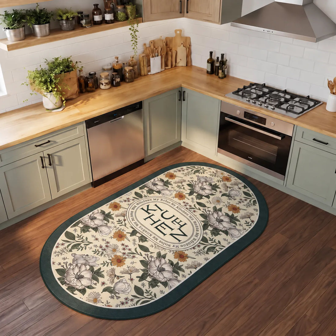 Flora - Non-Slip Kitchen Printed Rug